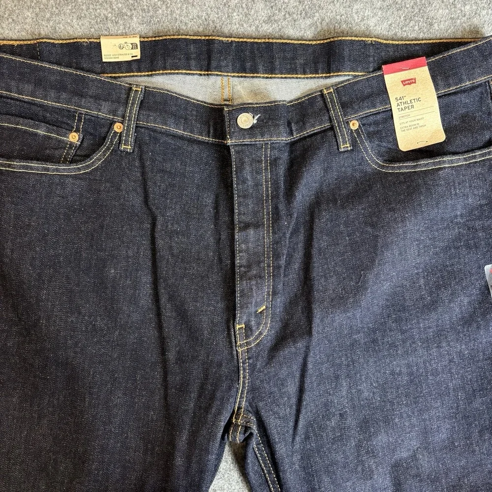 Levi Jeans Mens 48x30 Athletic Taper Dark Wash Blue Denim Stretch New With‎ Tags